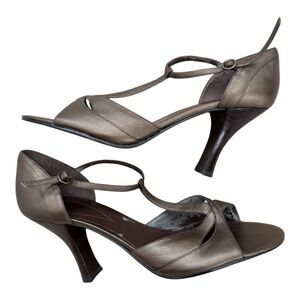 BANDOLINO Women’s Copper Brown Open Toe Buckle T-Strap Heels Shoes (Size 9 M)